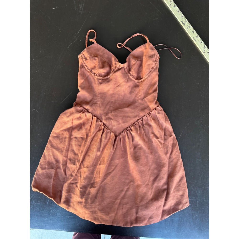 West of Melrose Rust Brown Lace Up Back Mini Dress Sleeveless Underwire Detail